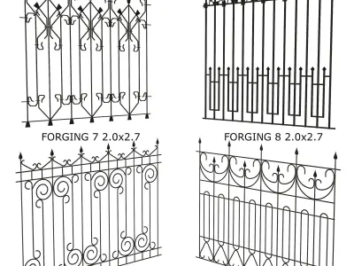 Forging set 2 ornamental wrought iron fence 3D model