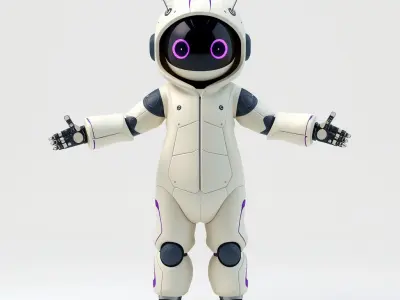 Cute Futuristic Robot Character with PBR Textures and Mixamo ... Low-poly 3D model