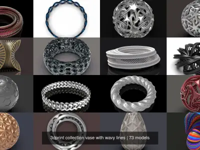 3dprint collection vase with wavy lines 3D Model Pack