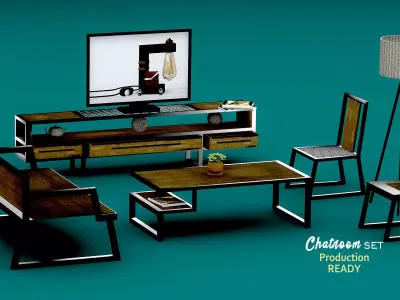 Interior chat room set industrial design Low-poly 3D model