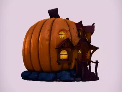 Halloween Pumpkin House 3D Model Cartoon Stylized House  Low-poly 3D model