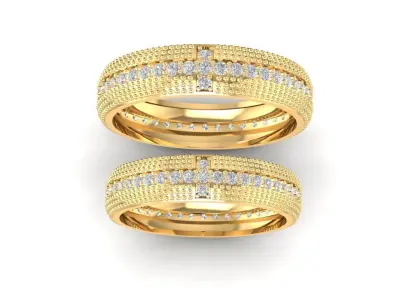 Luxury Pave Diamond Wedding Band Set for Men and Women 807 3D print model