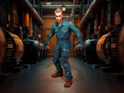 Industrial Mechanic Character in Blue Coveralls Low-poly 3D model