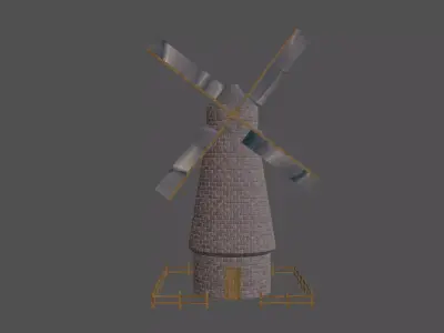 stylized flour mill Low-poly 3D model