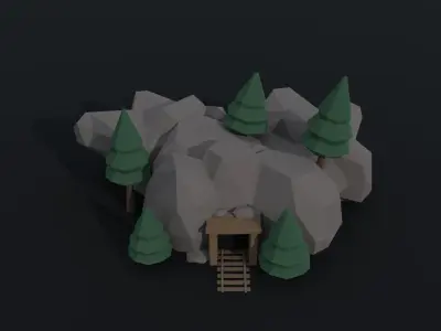 Cartoon medieval mine Polygonal Style Low-poly 3D model