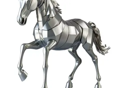 Silver Mechanical Horse model pack Low-poly 3D model