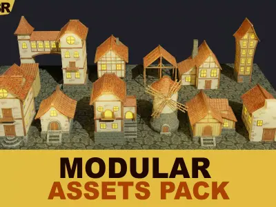 Stylized Medieval House Modular Pack  3D model