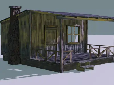 Wooden Cabin with Chimney Stack Low-poly 3D model