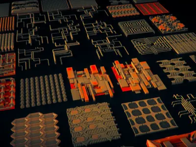 Walls - Floors - Fillers - Tubes Kitbash Set - 100 Pieces 3D model