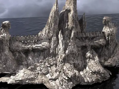 Alien organic Architecture in mountain 3D model