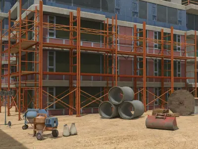 Two Tower Building Under Construction Scene Low-poly 3D model