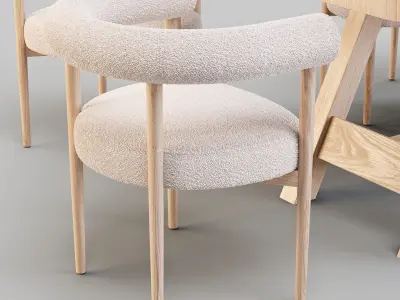 Dining Set Crate and Barrel - Aya Table and Mazz Boucle Chair 3D model