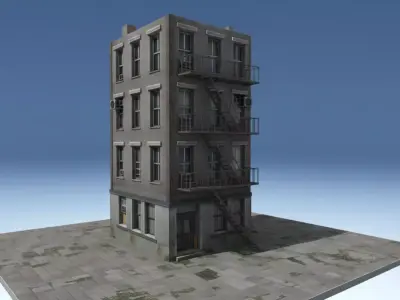 European street Red Brick Corner Shop 3D model