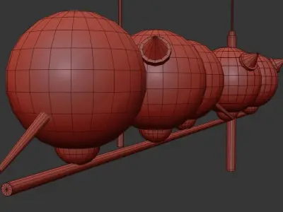 SIGRIN light fixture with five glass balls hanging from it 3D model