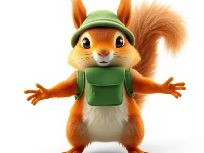 Adventurous Squirrel Character Rigged and Animated Low-poly 3D model