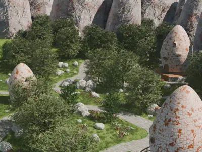 Whimsical Village Landscape Environment Low-poly 3D model