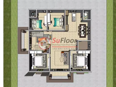 House 12x12m code 531 - Sketchup 3D model 3D model 3D model