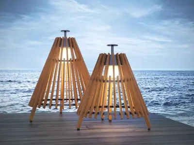 Tipi two wooden lamps with slats 3D model