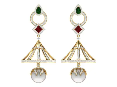 Yellow gold diamond earring-EZ ER-13 3D print model