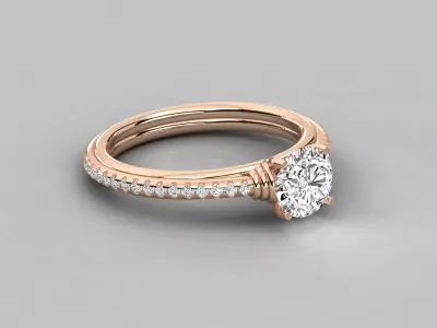 Pave Solitaire Diamond Ring CAD Design with Rope Style Prongs 3D print model