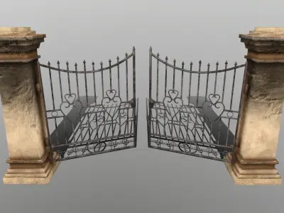 WALL SET stone with iron railings Low-poly 3D model