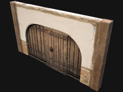 Medieval Door and Wooden Wall  Low-poly 3D model