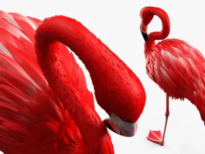  Standing Flamingo Bird on One Leg Red 