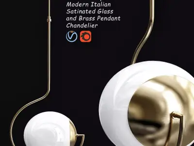 Satinated Glass and Brass Pendant Chandelier 3D model