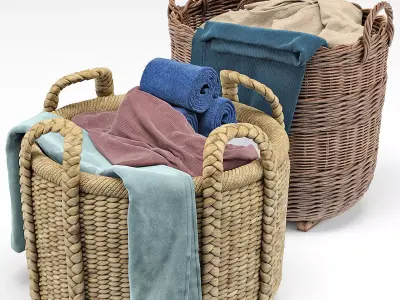 Borocay Wicker Floor Basket and Blossom Hand Woven Basket 3D model