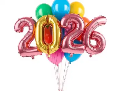 2026 New Year Foil Balloon Sculpture 3D Model Low-poly 3D model