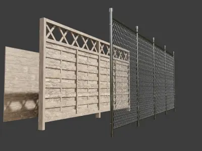 modular fences and walls Low-poly 3D model
