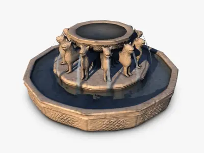 Stone fountain with lions Low-poly 3D model