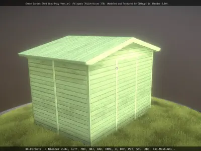 Green Garden Shed Low-poly 3D model