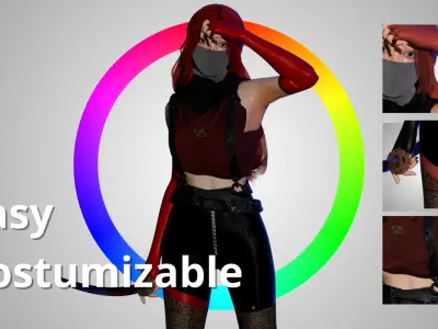 Cyberpunk Ninja Girl - GameReady Low-poly 3D model