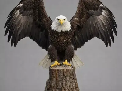 Open Wings Eagle Statue on Tree Stump Detailed Sculpture 3D print model