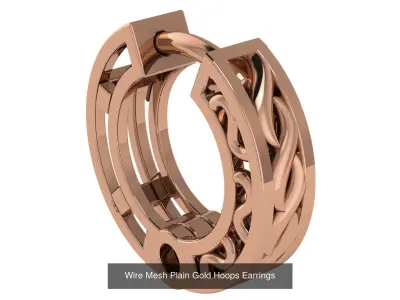 54 Wire Mesh Plain Gold Hoops Earrings 3D Model Pack