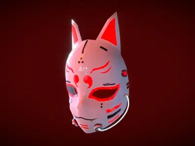 Cyberpunk Kitsune Mask Low-poly 3D model