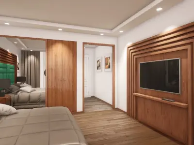 HQ Modern Hotel Room Low-poly 3D model
