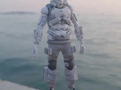 Scifi robot space guard Low-poly 3D model
