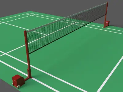PBR Badminton Court Floor and Net Low-poly 3D model