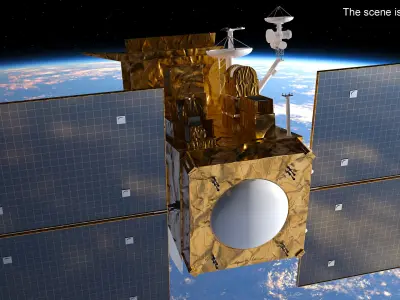  Space Satellite Equipped with Solar Panels 