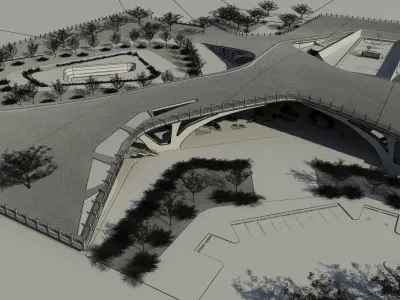 Organic architecture park contemporary  landscape with 3d grass 3D model