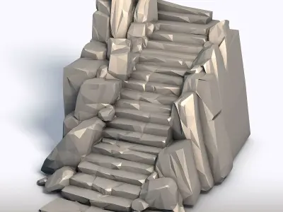 Low Poly Ladder in Stone Geometric Rock Carving Sculpture  3D print model