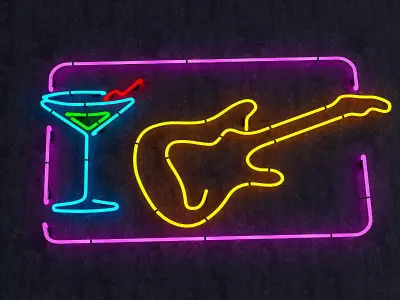 Guitar and Goblet Neon Sign Low-poly 3D model