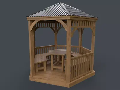 PBR Wooden Pergola Gazebo D2 Low-poly 3D model
