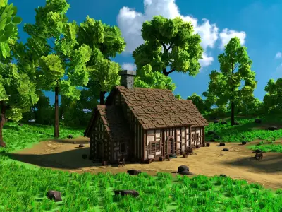 Medieval House 14 With Environment Low-poly 3D model