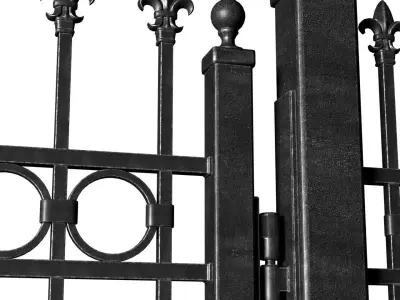 Fence in classic style with wrought iron railing 3D model