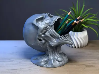 Robot Skull pen holder Cyborg pen holder 3D print model