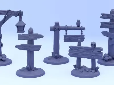 Fantasy - Medieval road signs and lampposts 3D print model