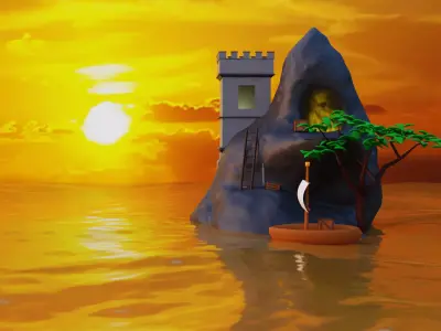 a small island Low-poly 3D model